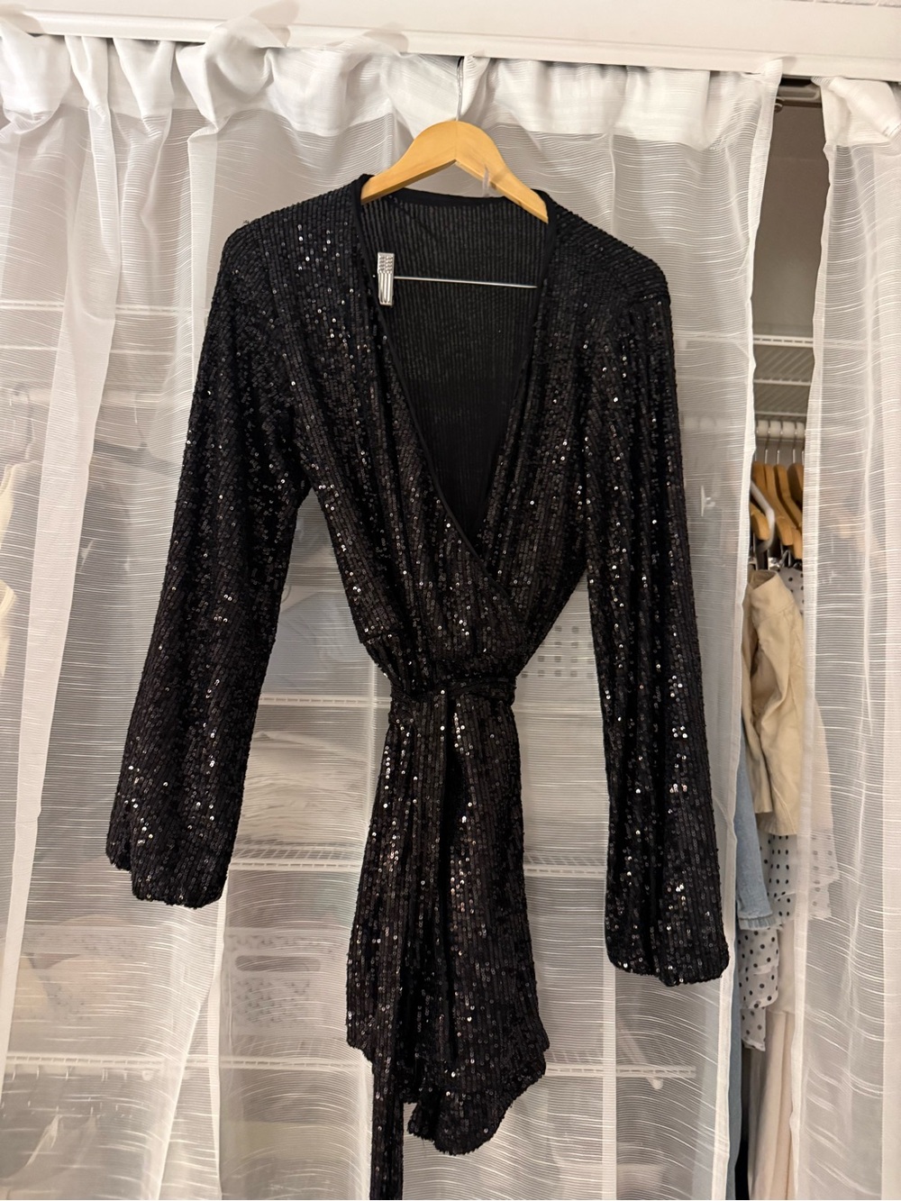 Free People Christa Black Sequin Wrap Romper - Picture 5 of 8
